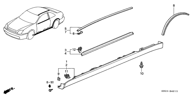 1997 Honda Prelude Molding Assy., L. FR. Door Diagram for 72450-S30-003