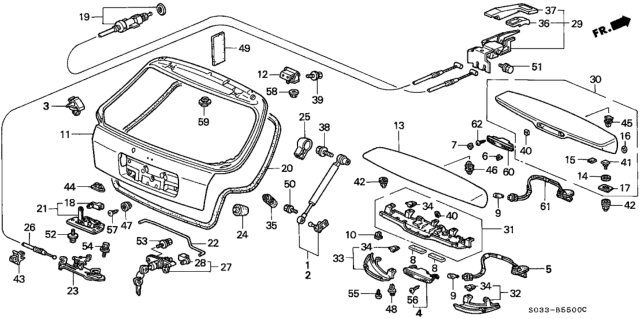 1996 Honda Civic Striker Assy., Tailgate Diagram for 74813-S03-003