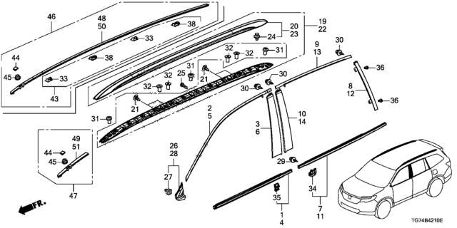 2018 Honda Pilot Clip Door Molding Diagram for 91503-T2A-A01