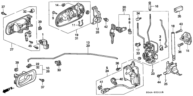 2000 Honda Civic Handle Assembly, Left Front Door (Outer) (Titanium Metallic) Diagram for 72180-S01-A02ZU