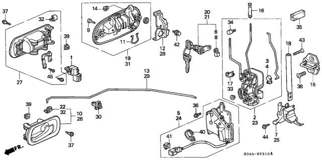 1998 Honda Civic Handle Assembly, Left Front Door (Outer) (Starlight Black Pearl) Diagram for 72180-S04-J01YB