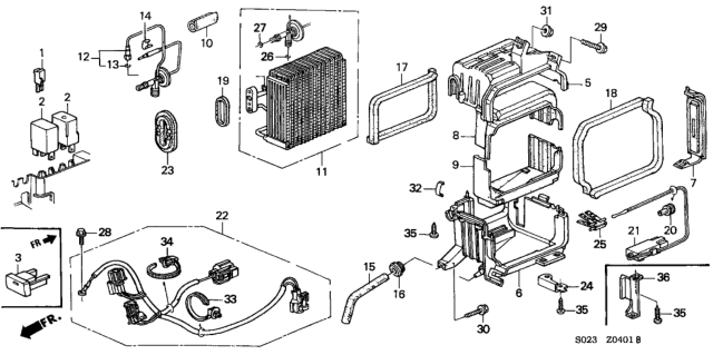 1998 Honda Civic 2 Door HX KL CVT A/C Cooling Unit Diagram 2