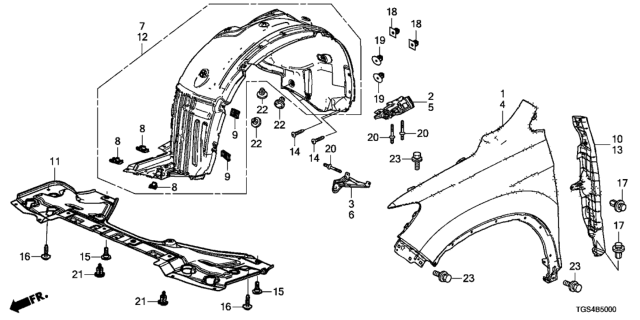 2021 Honda Passport 5 Door EXL (2WD) KA 9AT Front Fenders Diagram