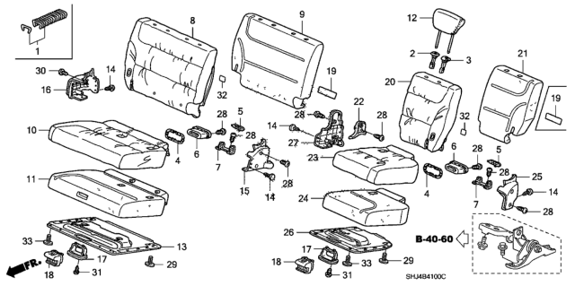 2006 Honda Odyssey 5 Door EXL-T (NAVIGATION) KA 5AT Rear Seat Diagram