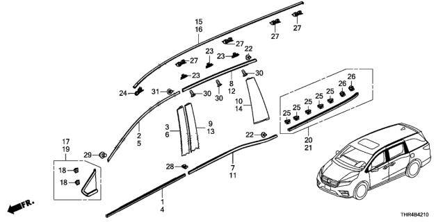 2019 Honda Odyssey Garnish Assy., R. Slide Door Quarter Pillar Diagram for 72935-THR-A11