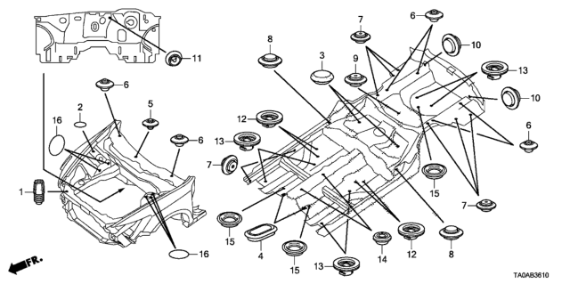 2012 Honda Accord 4 Door EX KA 5MT Grommet (Front) Diagram