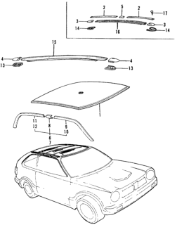 1974 Honda Civic Tip, Roof Molding Diagram for 71851-634-671