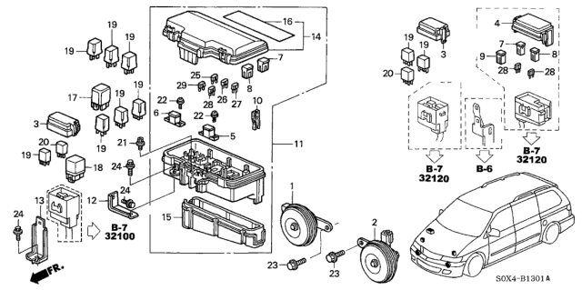 2003 Honda Odyssey 5 Door EX KA 5AT Control Unit (Engine Room) Diagram