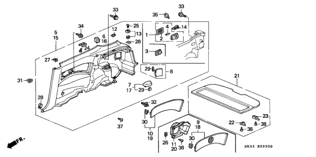 1995 Honda Civic Shelf, RR. Center *NH167L* (GRAPHITE BLACK) Diagram for 84400-SR3-000ZB