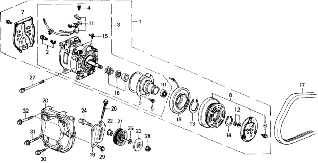 1990 Honda Civic Compressor Assy. (Sanden) Diagram for 38800-PM9-A11