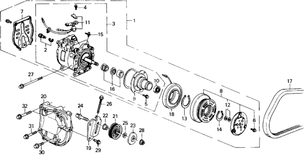 1989 Honda Civic A/C Compressor (Sanden) Diagram