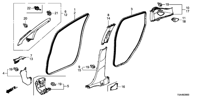 2015 Honda Fit Garnish Assy., L. FR. Pillar (Lower) *NH900L* (NEUTRAL BLACK) Diagram for 84152-T5R-A01ZA