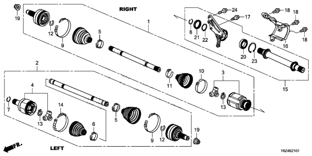 2020 Honda Ridgeline 4 Door RTL (-E) KA 9AT Driveshaft - Half Shaft Diagram