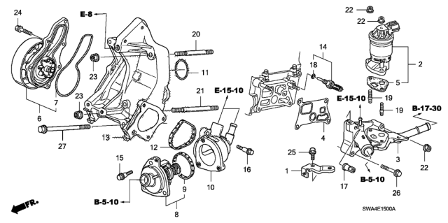 2008 Honda CR-V 5 Door EX-L (2WD NAVIGATION) KA 5AT Water Pump Diagram
