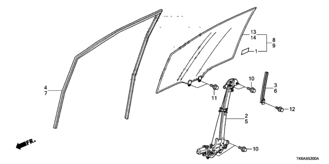 2013 Honda Fit Front Door Glass  - Regulator Diagram