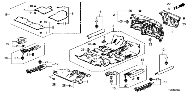 2021 Honda Passport Floor Mat Set *NH900L* (DEEP BLACK) Diagram for 83600-TG7-A00ZA