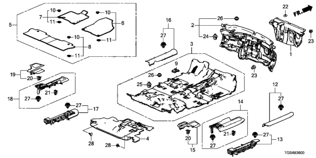 2020 Honda Passport 5 Door TRG (2WD) KA 9AT Floor Mat Diagram