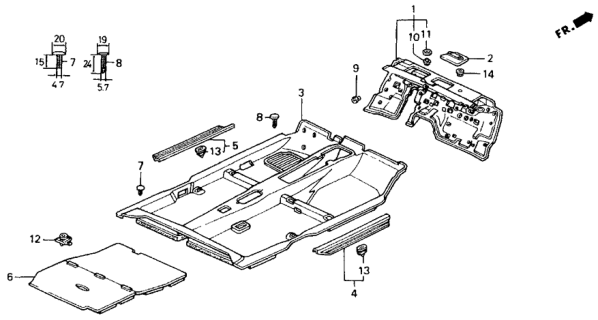 1991 Honda Accord 2 Door EX KA 4AT Floor Mat Diagram
