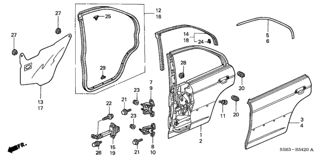 2003 Honda Civic 4 Door MX (HYBRID) KL CVT Rear Door Panels Diagram