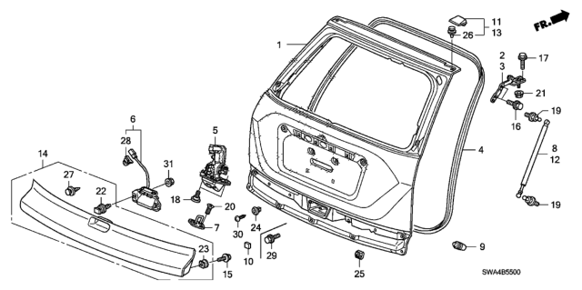 2010 Honda CR-V Stay Assembly, Driver Side Tailgate Open Diagram for 74870-SWA-A01