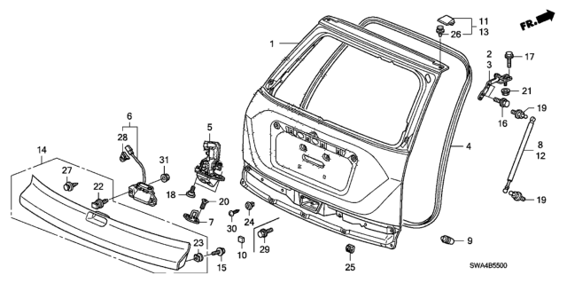 2010 Honda CR-V Hinge, Passenger Side Tailgate Diagram for 68210-SWA-A01ZZ