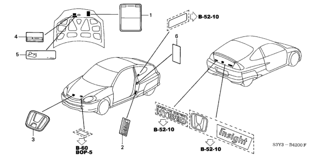 2000 Honda Insight Placard, Specification (Usa) Diagram for 42762-S3Y-A01