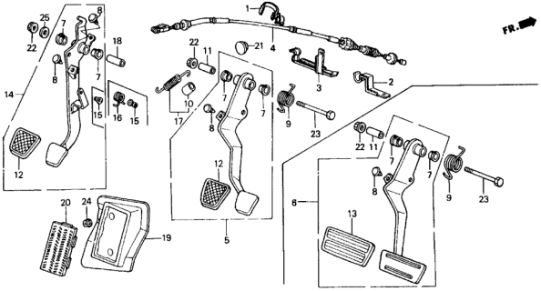 1991 Honda Civic 3 Door SI KA 5MT Brake & Clutch Pedal Diagram