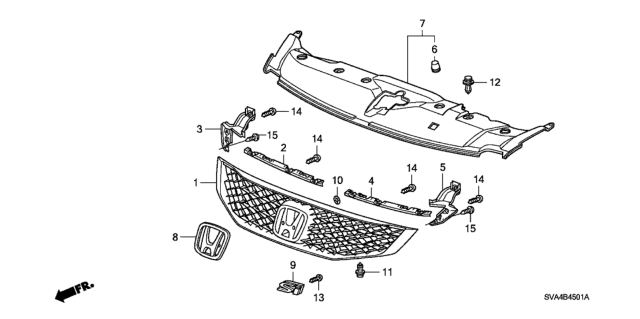 2009 Honda Civic Stay, L. FR. Grille Diagram for 71129-SVA-A50