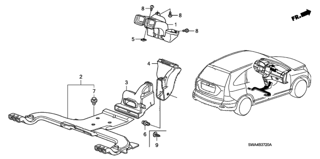 2009 Honda CR-V Duct Assy., RR. Heater Joint (A) Diagram for 83332-SWA-A01