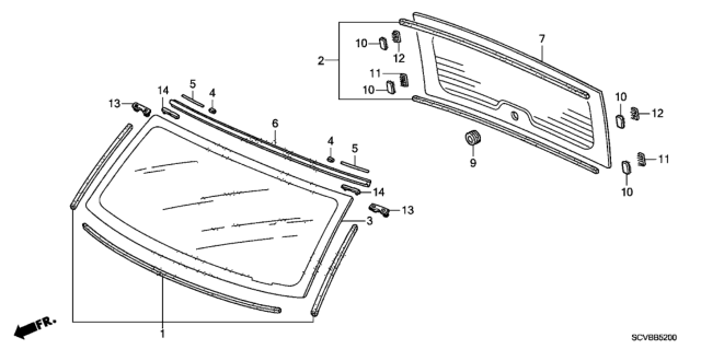 2011 Honda Element Front Windshield - Rear Windshield Diagram