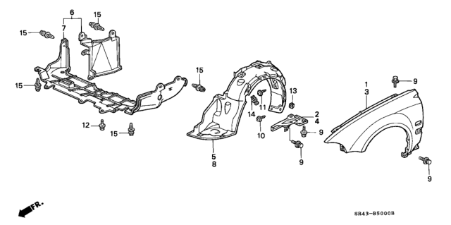 1993 Honda Civic Panel Left, Front Fender Diagram for 60261-SR4-507ZZ