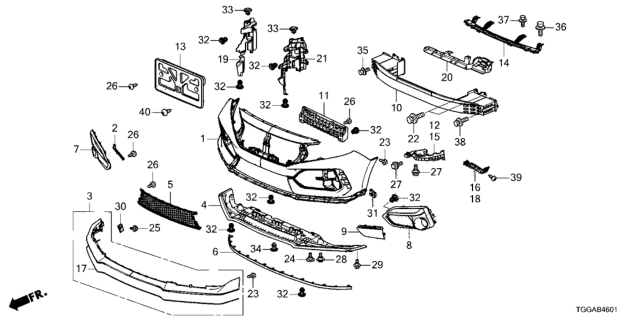 2021 Honda Civic 5 Door TYPE R (TOURING) KA 6MT Front Bumper Diagram