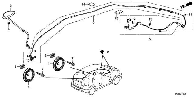 2013 Honda Fit EV Antenna Assembly (Reflection Blue Pearl) Diagram for 39150-TX9-A01ZA