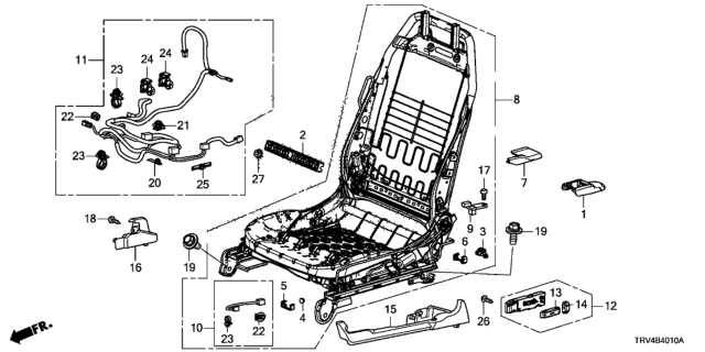 2019 Honda Clarity Electric Front Seat Components (Driver Side) Diagram