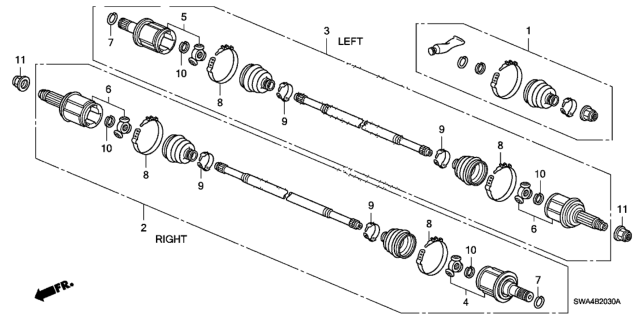 2008 Honda CR-V 5 Door EX-L (4WD NAVIGATION) KA 5AT Rear Driveshaft Diagram 1