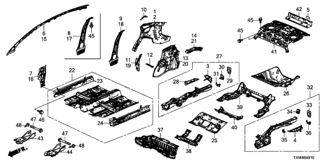 2020 Honda Insight 4 Door EX KA CVT Floor - Inner Panel Diagram