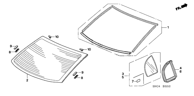 2007 Honda Civic Rear Windshield - Quarter Glass Diagram