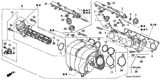 2005 Honda CR-V Gasket A, Injector Base Diagram for 17055-PNA-004
