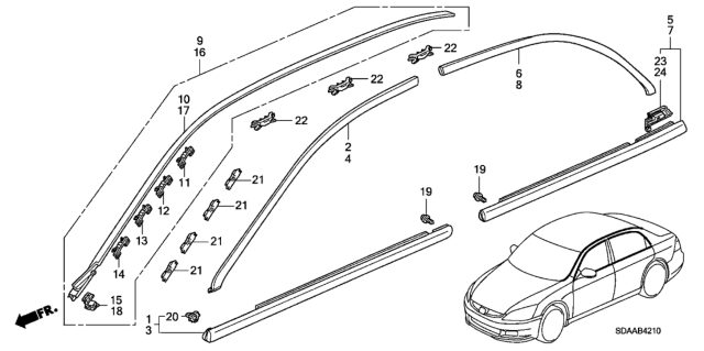 2007 Honda Accord Molding Diagram