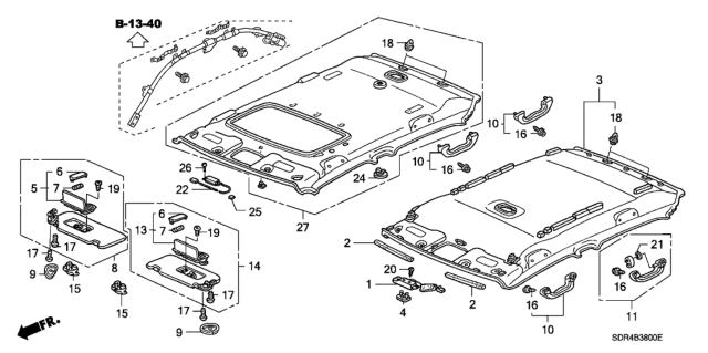 2007 Honda Accord Hybrid Sunvisor Assembly, Passenger Side (Clear Gray) (Mirror) Diagram for 83230-SDR-A02ZA