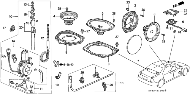 1994 Honda Accord Grille, R. Speaker *G37L* (DARK JADE GREEN) Diagram for 77138-SV4-000ZA