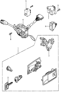 1982 Honda Prelude Steering Wheel Switch - Lock Set Diagram