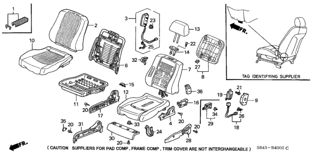 2001 Honda Accord Cover Set, Passenger Side Trim (Light Quartz Gray) (Side Airbag) (Leather) (Setex) Diagram for 04811-S87-306ZB