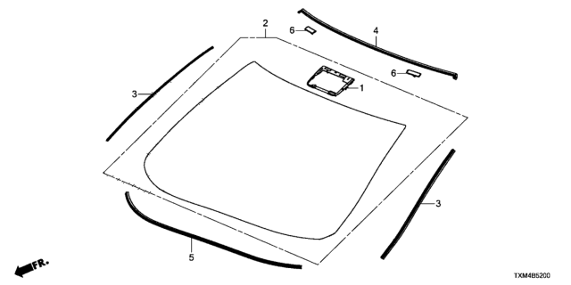 2021 Honda Insight Molding,FR Windshield Diagram for 73150-TBA-A01