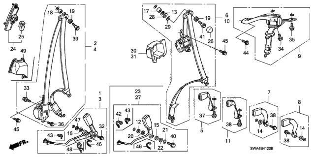 2009 Honda CR-V Outer Set, Right Front Seat Belt (Atlas Gray) Diagram for 04814-SWA-A01ZB