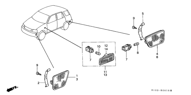 1998 Honda CR-V Marker Unit, Left Rear Side Diagram for 33951-S10-A01