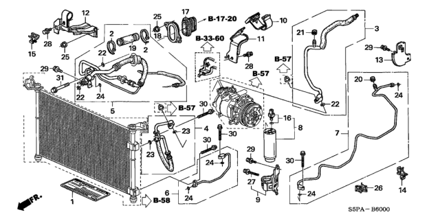 2005 Honda Civic 2 Door LX KA 5MT A/C Hoses - Pipes Diagram