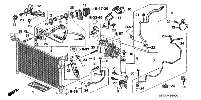 2005 Honda Civic A/C Hoses - Pipes Diagram