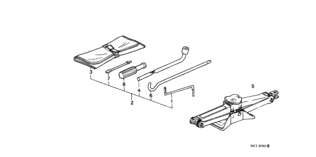 1990 Honda CRX 2 Door HF KH 5MT Tools - Jack Diagram