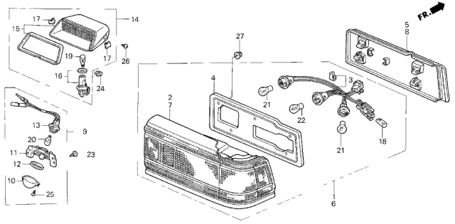 1988 Honda Civic 4 Door LX KA 5MT Taillight Diagram